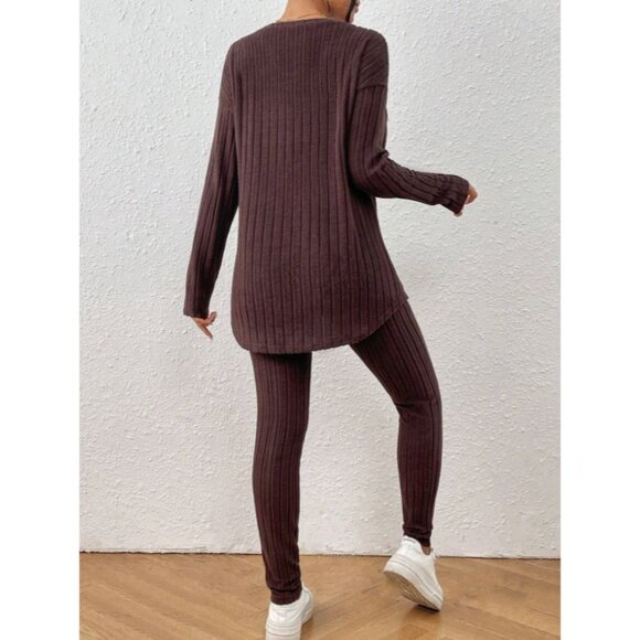 SHEIN Frenchy  Ribbed Knit Tee & Leggings Textured Fabric Two Piece - Size Small - Picture 6 of 7